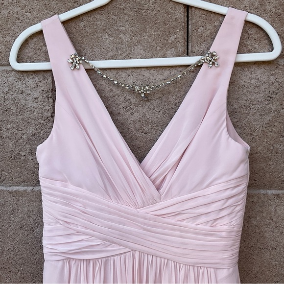 NWT Jenny Packham Dessy Group Chiffon Rhinestone Crystal Maxi Dress Pink JP1005 - Picture 4 of 9